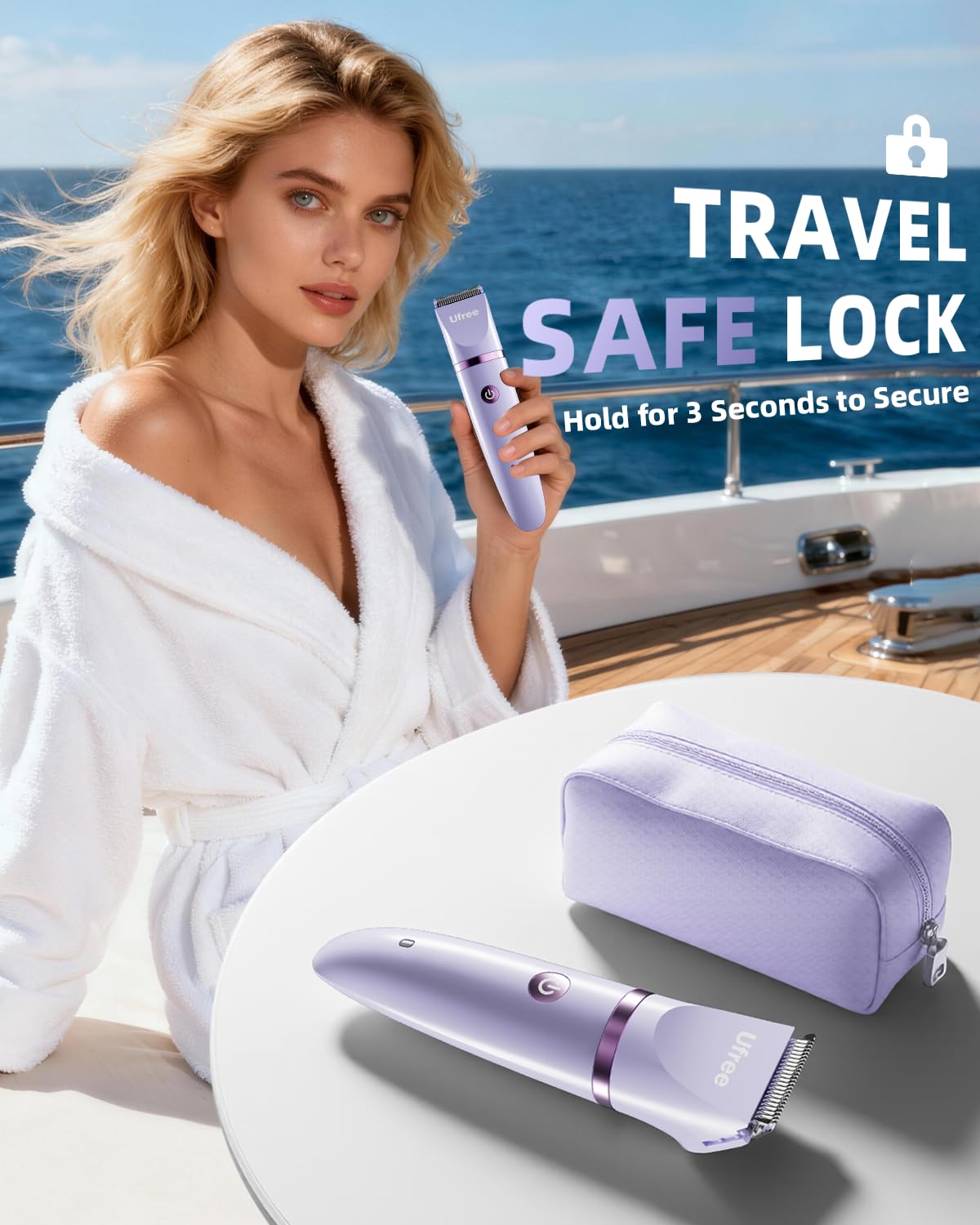 Electric Bikini Trimmer for Women - Waterproof Rechargeable Razor with Ceramic Blade | Personal Groomer for Legs & Pubic Hair - Purple