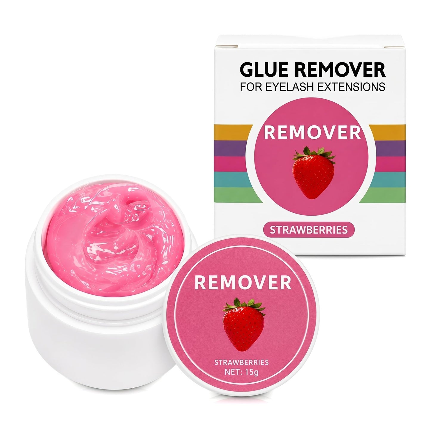 Strawberry Eyelash Glue Remover Cream, 15g Gentle & Low Irritation Lash Extension Remover for Sensitive Eyes, Professional or Salon Use, Safe Adhesive Removal for Natural and Extended Lashes