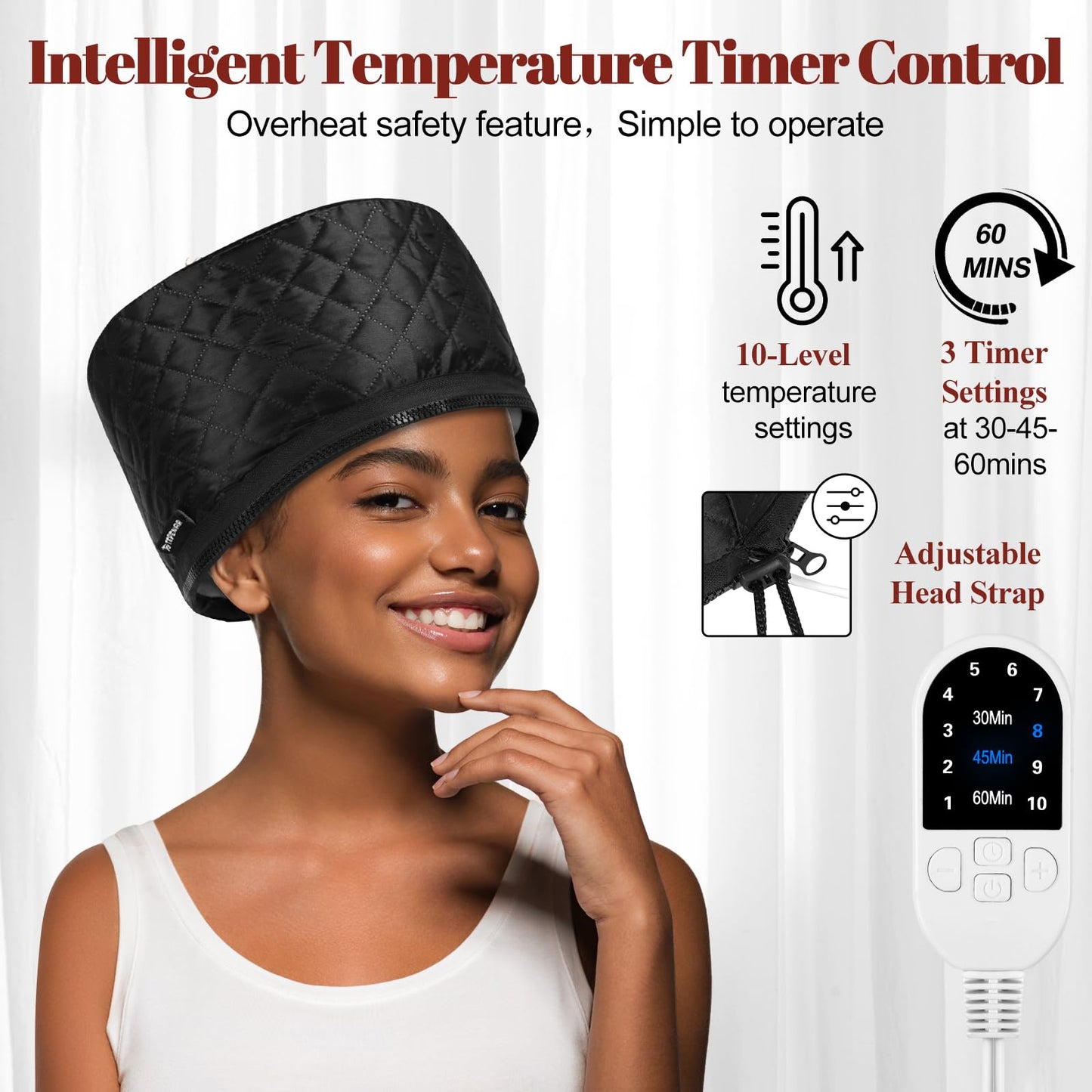 TEPENAR Hair Steamer for Deep Conditioning: Upgraded Heat Cap with 10-Level Fast Heating 3 Time Settings for Natural Hair Portable Thermal Steam Cap for Home Hair Treatment