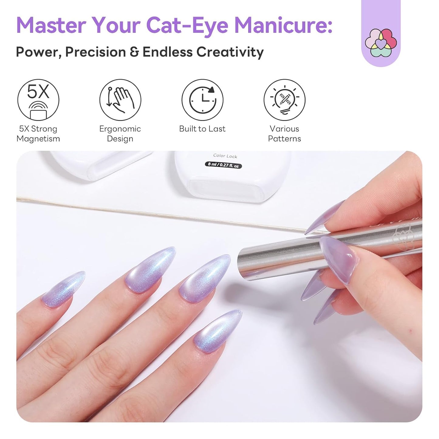 Cat Eye Magnet for Nails - 5X Stronger Neodymium Dual-Ended Wand for 3D Nail Art | Magnetic Gel Polish Tool