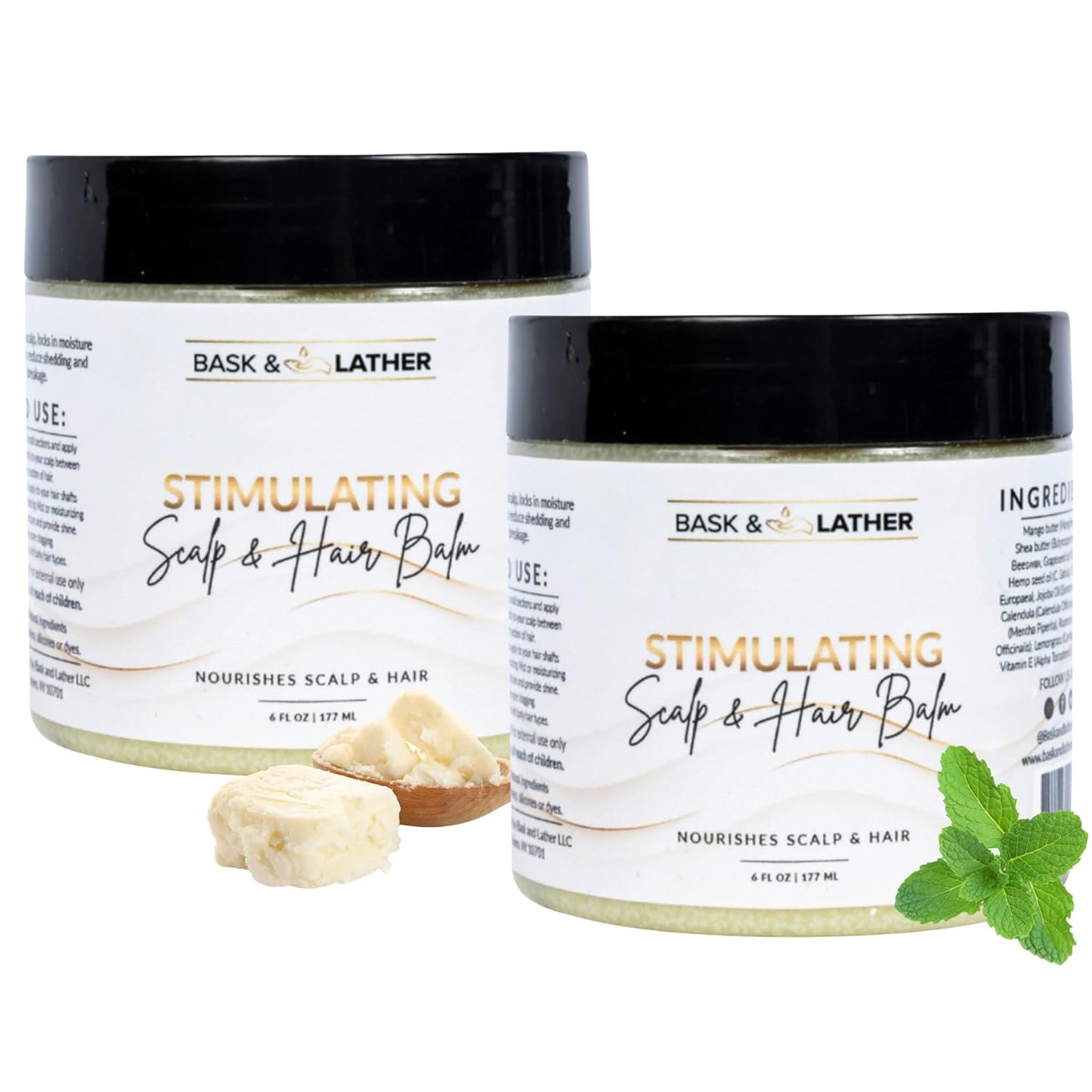 Stimulating Scalp & Hair Balm - Peppermint & Rosemary Growth Treatment with Shea Butter | 6 oz, 2 Pack