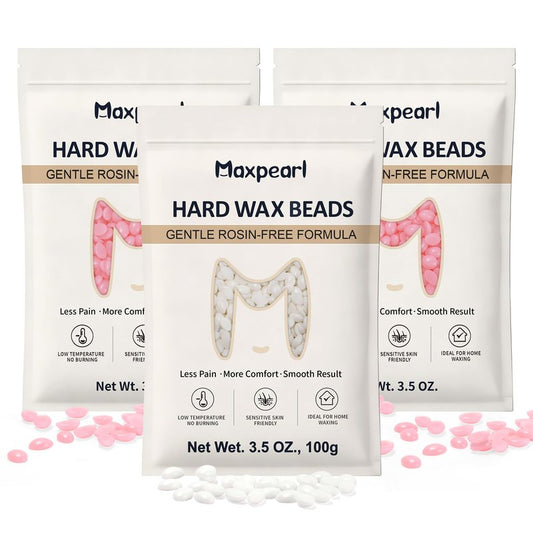 Maxpearl Rosin-Free Hard Wax Beads, 300g / 10.5oz - for Sensitive Skin - Hair Removal Wax Beans for Branzilan Waxing, Bikini, Face, Underarms, Legs and more, Pink & White