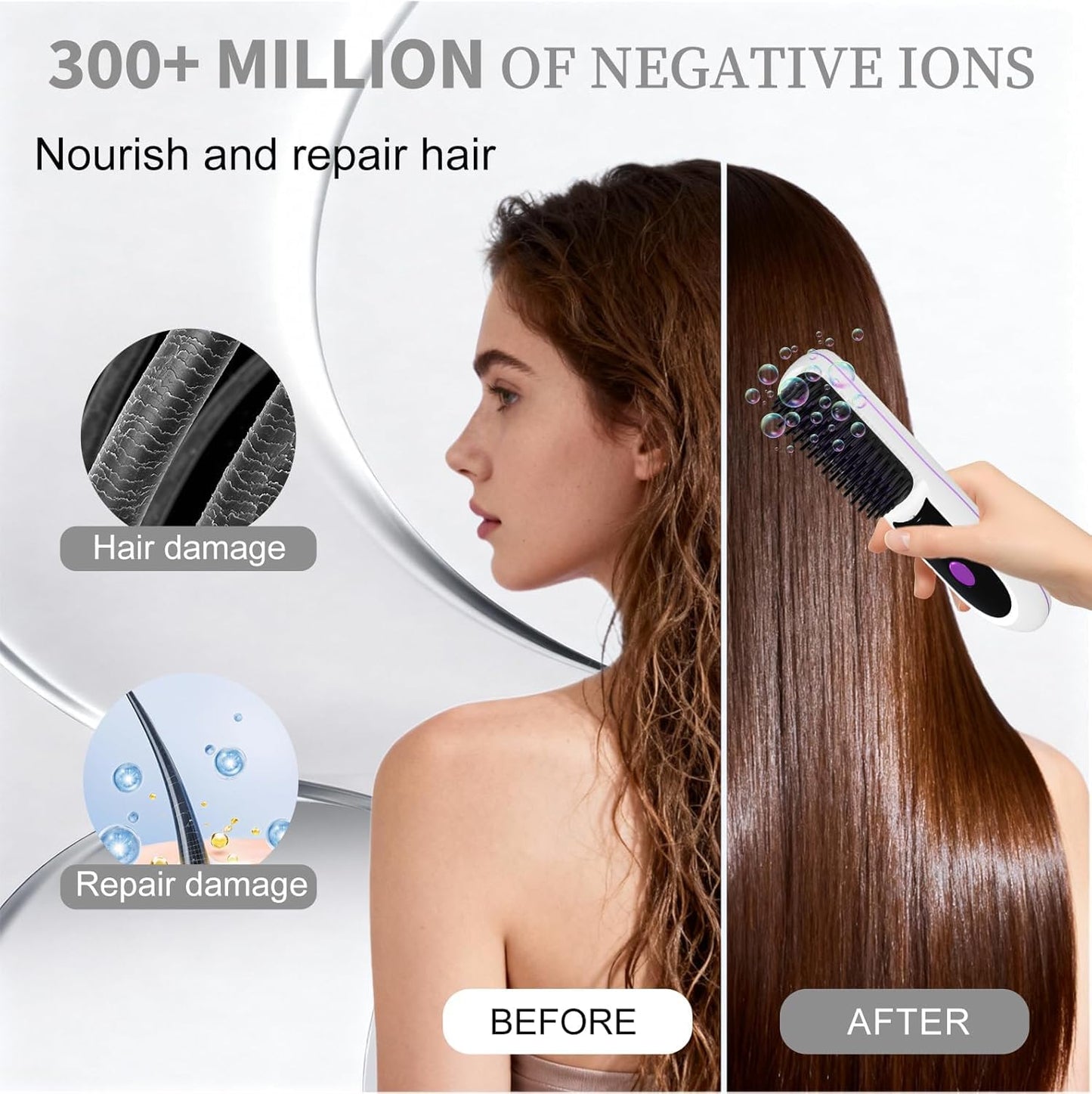 Portable Straightener Brushs for Travel, with LCD Temperature Display, Fast Heating Cordless Mini Hair Brushs (White)