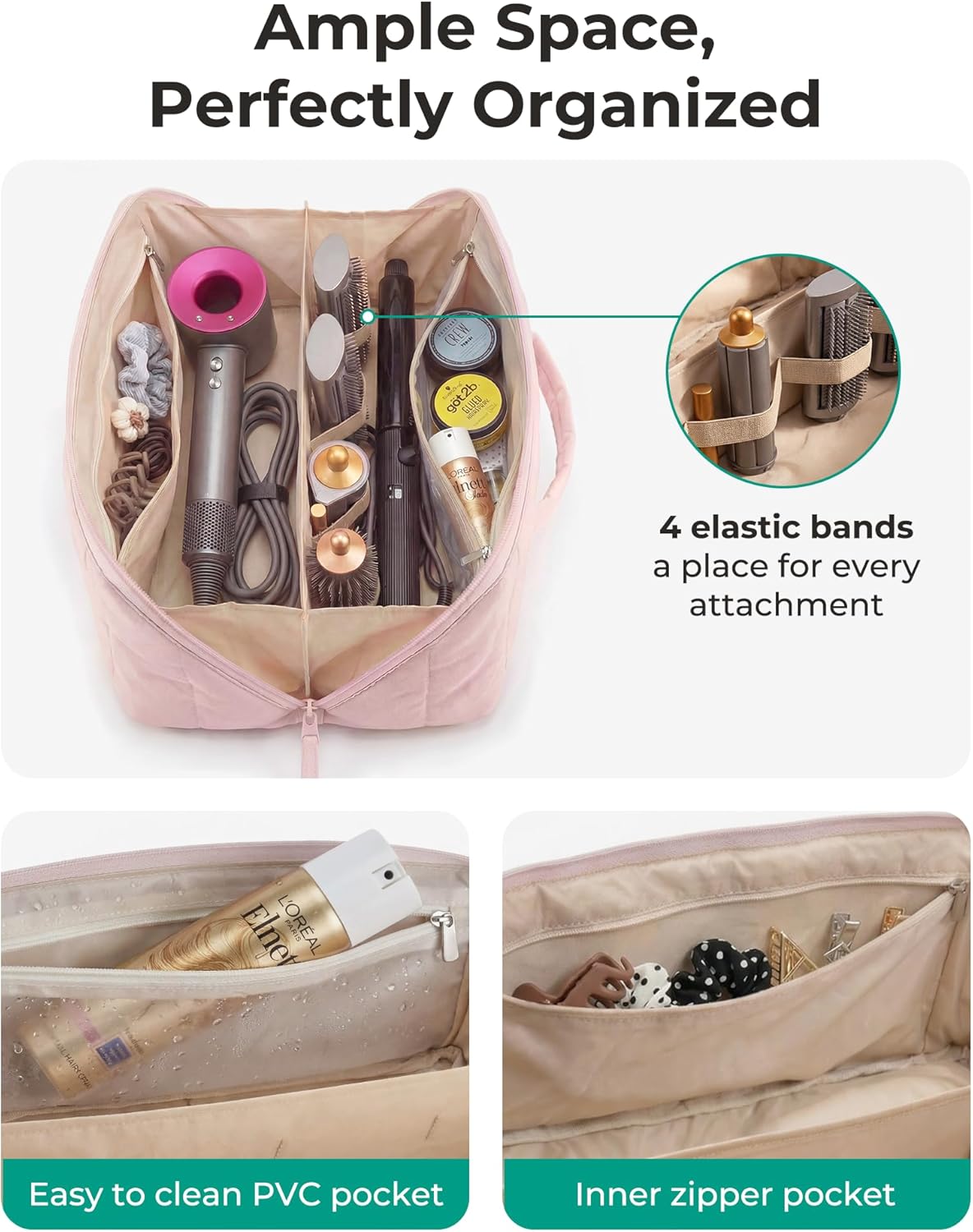 Hair Tool Organizer Travel Bag - Compatible with Dyson Airwrap & Shark Hair Dryer | Heat Resistant Mat, Black