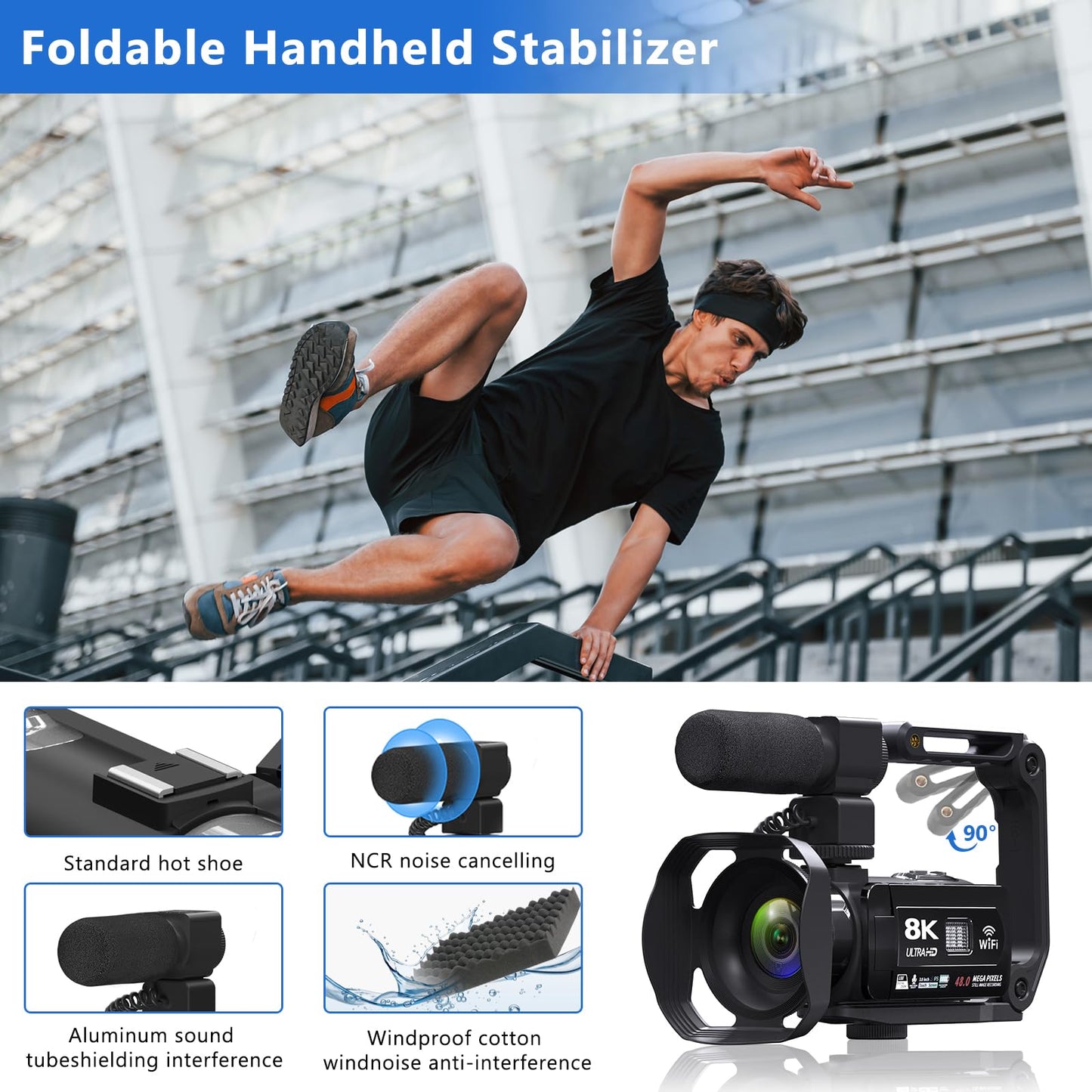 Video Camera 8k Camcorder 48MP UHD WiFi Vlogging Camera for YouTube with 18X Digital Zoom, IR Night Vision 3.0“ Touch Screen Recrding Camera with Microphone, 32G SD Card, Lens Hood, Remote, Batteries