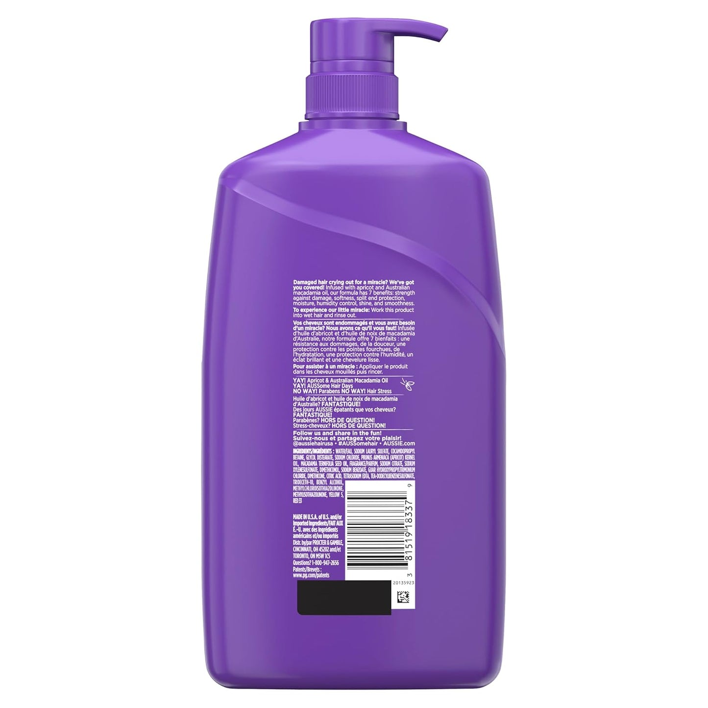 Aussie Total Miracle Shampoo - Apricot & Macadamia Oil, Paraben-Free | 26.2 fl oz, Pack of 4