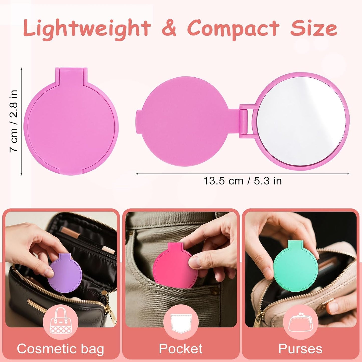 Compact Pocket Mirror Set - 6 Color Mini Folding Mirrors for Travel | 24-Pack Exquisite Design