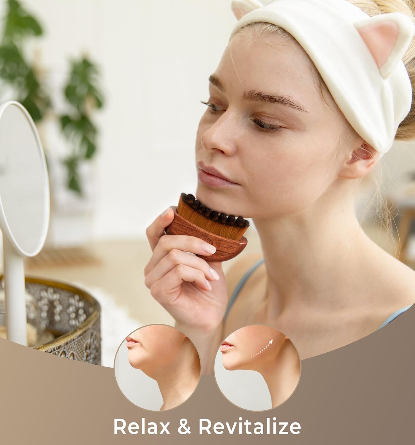Lymphatic Contour Face Brush Set - Wooden Handle Sculpting Gua Sha & Dry Brushing Tool | Depuff & Lift for Face, Neck, Chin