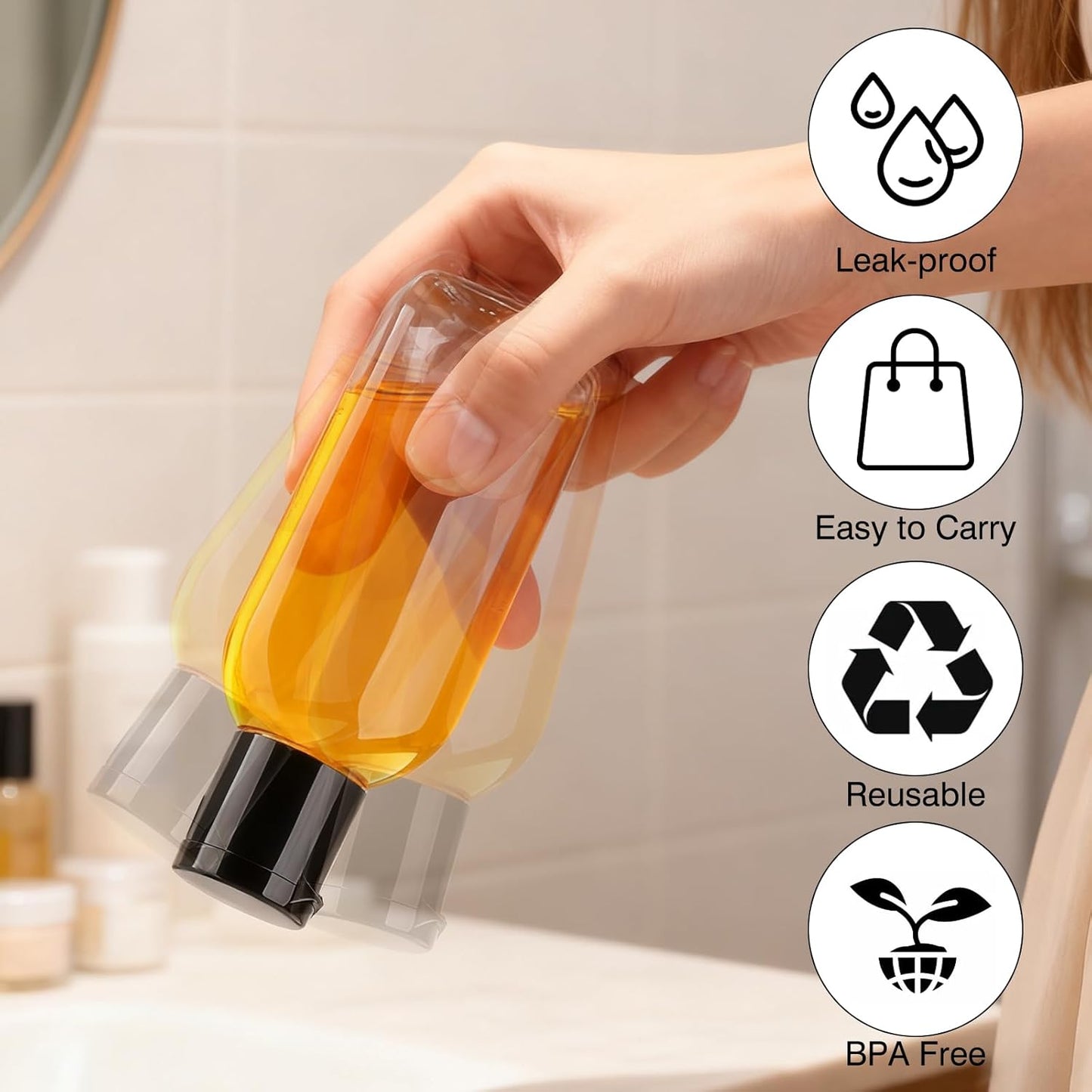 Travel Bottles for Toiletries - BPA-Free Refillable Squeeze Containers | 6 Pack, 1.69 oz Leak-Proof Shampoo Bottles