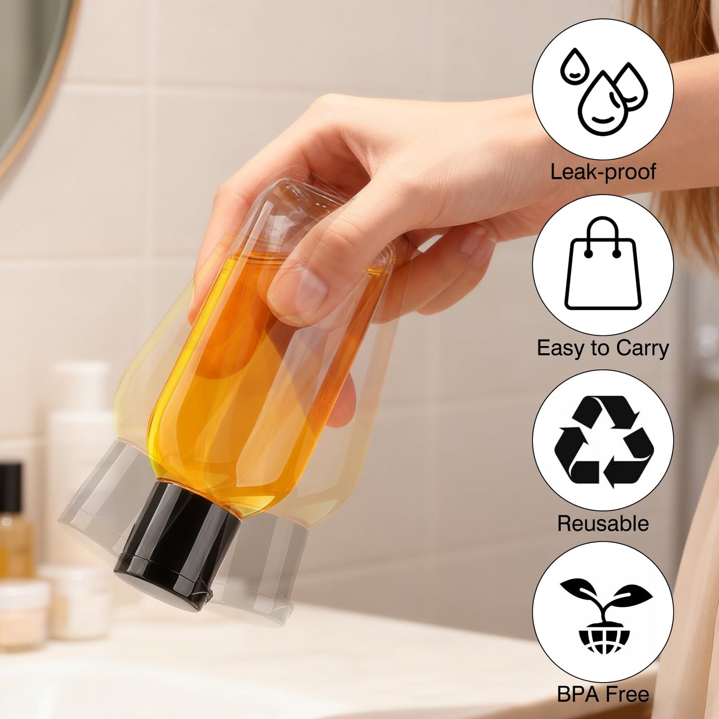 Gungtien Travel Bottles for Toiletries BPA-Free Empty Squeeze Containers,6 Pack 1.69 oz Refillable Squeeze Bottle, Leak Proof Small Plastic Shampoo Containers with Labels