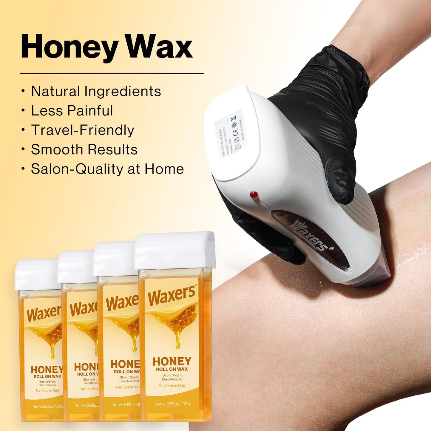 Waxers Roll on Wax Kit for Hair Removal Honey at Home Waxing Kit for Women & Men Roller Wax Cartridge Depilatory for Coarse & Thick Hair with Warmer & Strips