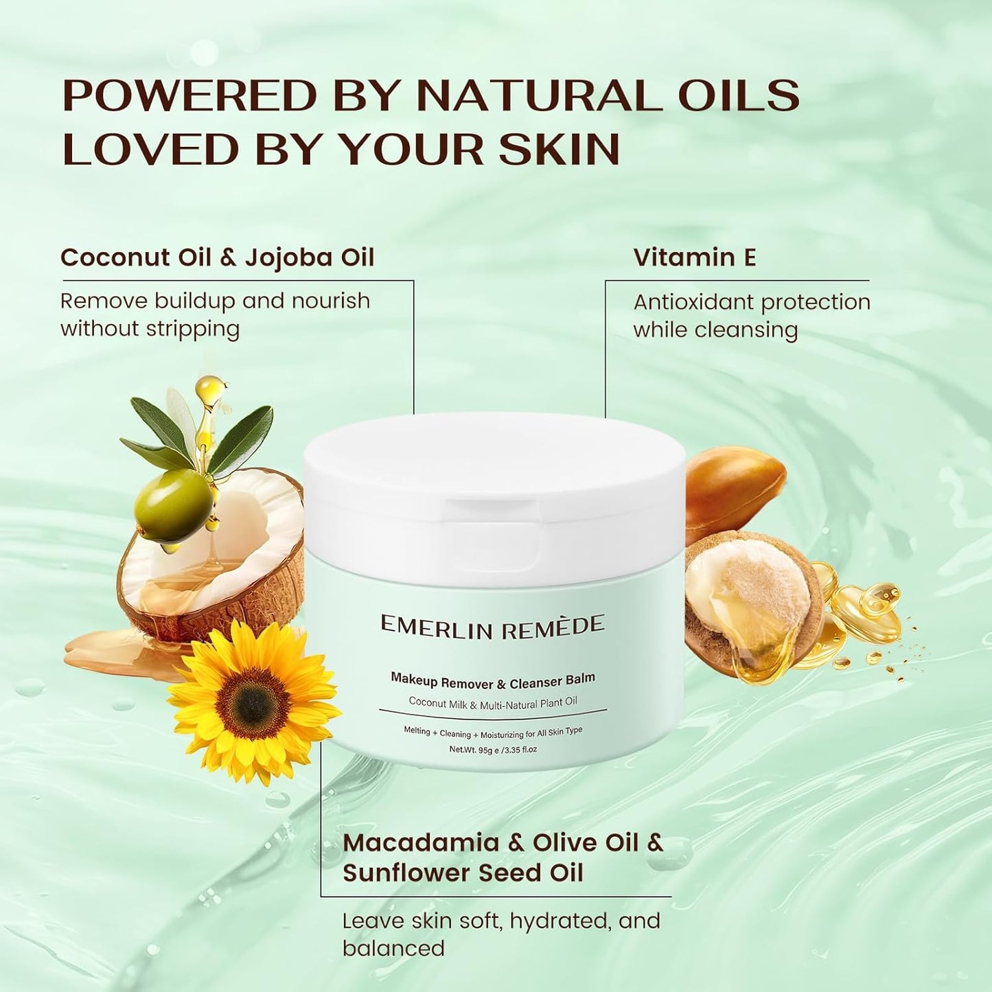 Makeup Remover & Cleanser Balm - Coconut Milk & Natural Oils for All Skin Types | Moisturizing & Melting Formula