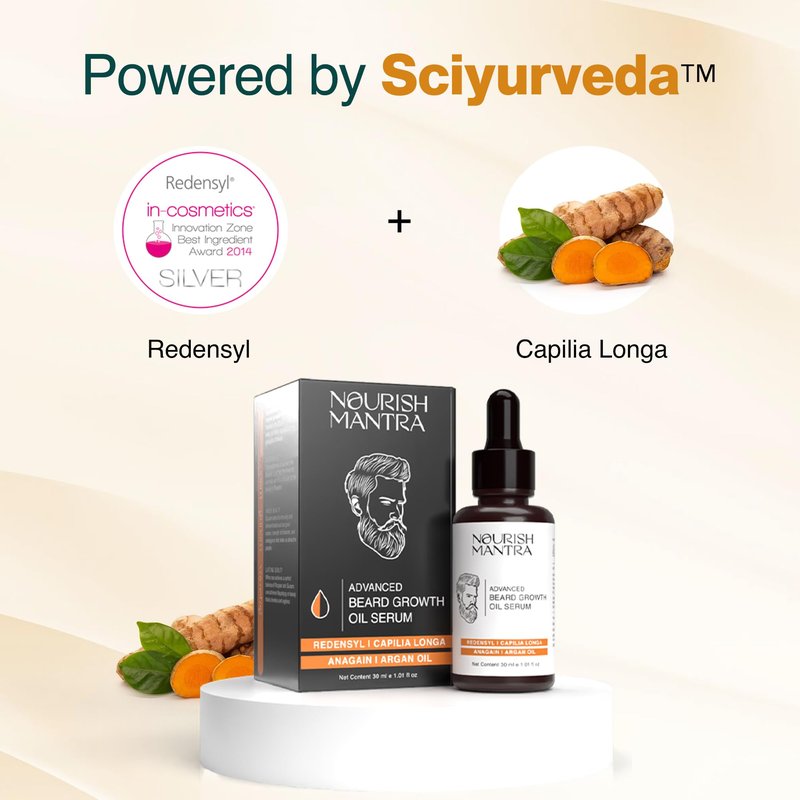 NOURISH MANTRA - Advanced Beard Growth Oil Serum | Made with Redensyl, Capilia Longa, Argan Oil, Vitamin E and Jojoba Oil for Fuller, Thicker & Healthier Beard Growth | Beard Oil Serum For Men | 30 ml
