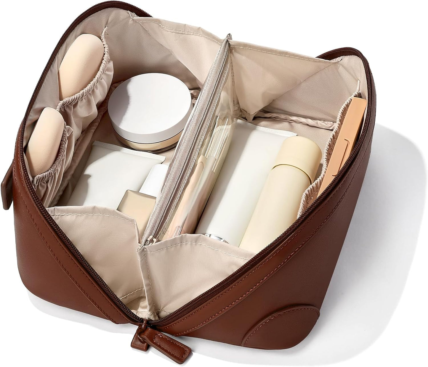 Travel Makeup Bag for Women - Large Capacity Waterproof PU Leather Cosmetic Organizer | Portable Toiletry Bag for Business & Daily Use