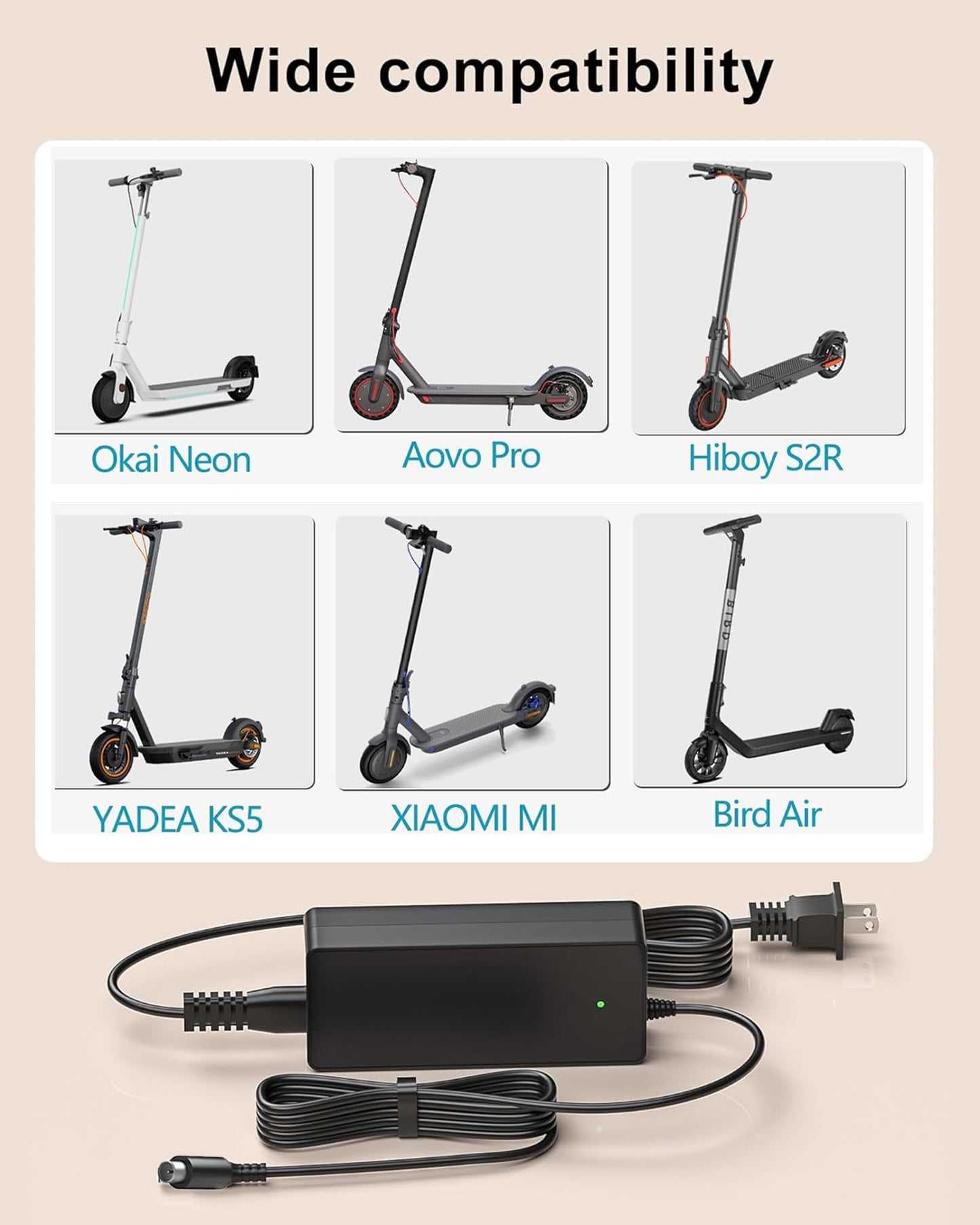 42V for Okai Neon Electric Scooter Charger for Okai Neon Lite EA10 ES10 ES20 ES50B Scooter, AovoPro M365 Pro ES60 EW6 ES80,YADEA KS5 Pro KS1, Macwheel MX1 MX2 for Bird Air M365 Power Supply