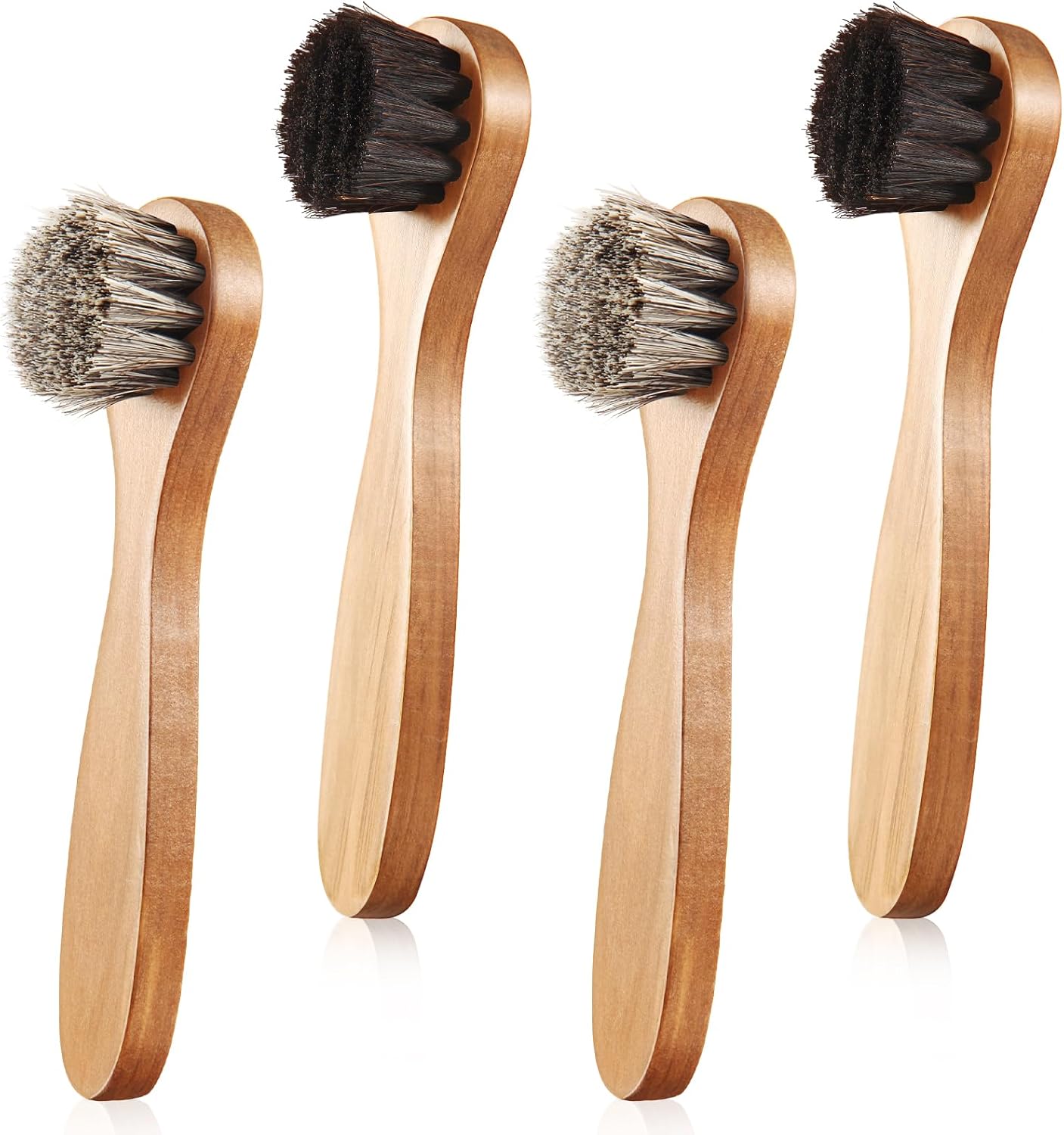 Horsehair Shoe Brush Kit - 4 Pcs Leather & Suede Cleaning Brushes with Microfiber Gloves | Shoe Care Essentials
