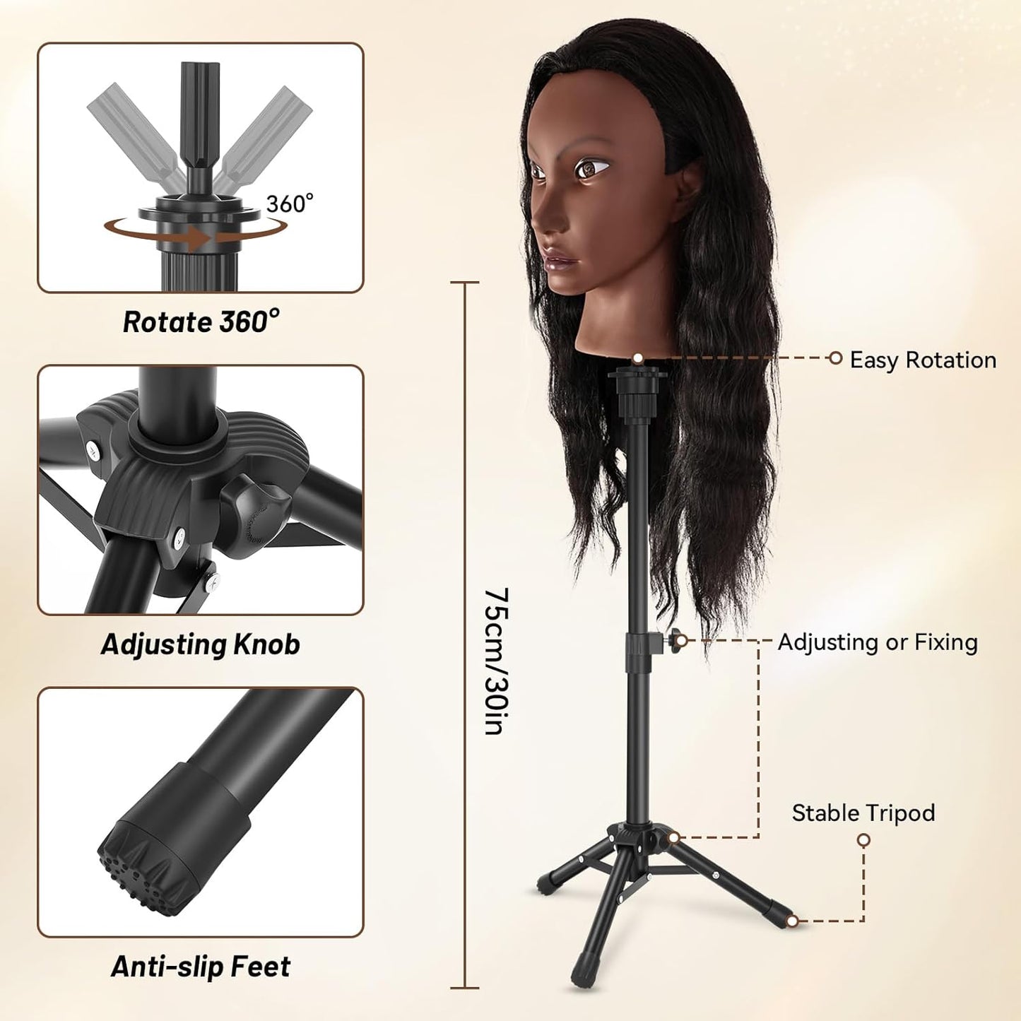 Afro Mannequin Head - 20” Human Hair Cosmetology Doll with Tripod Stand | Ideal for Hairdresser Practice & Braiding