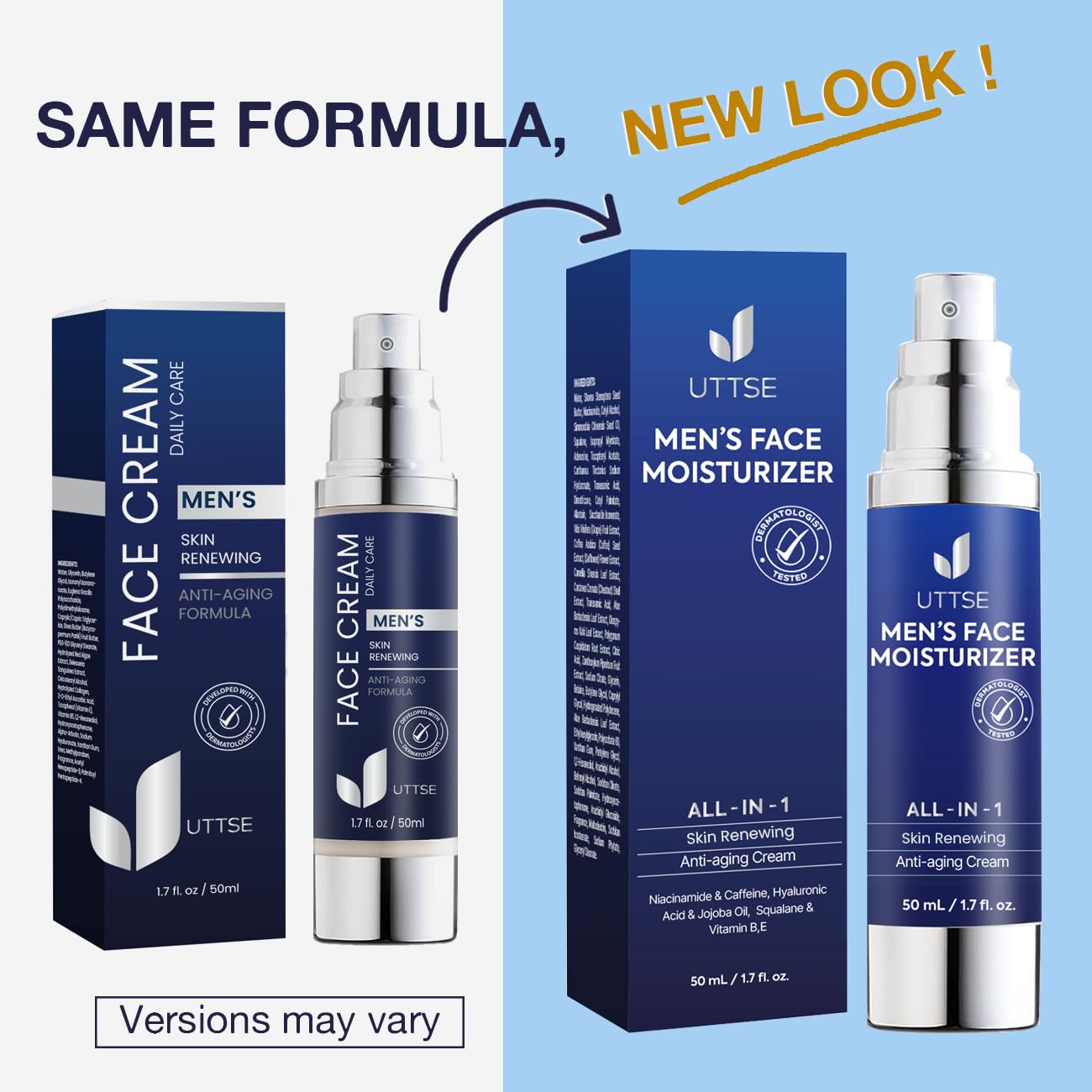 6-in-1 Face Cream for Men: Anti Aging & Wrinkle Cream for Men with Collagen, Hyaluronic Acid, Vitamins E & B, Shea Butter - Dark Spots Remover & Eye Bags Treatment - 1.7 oz.