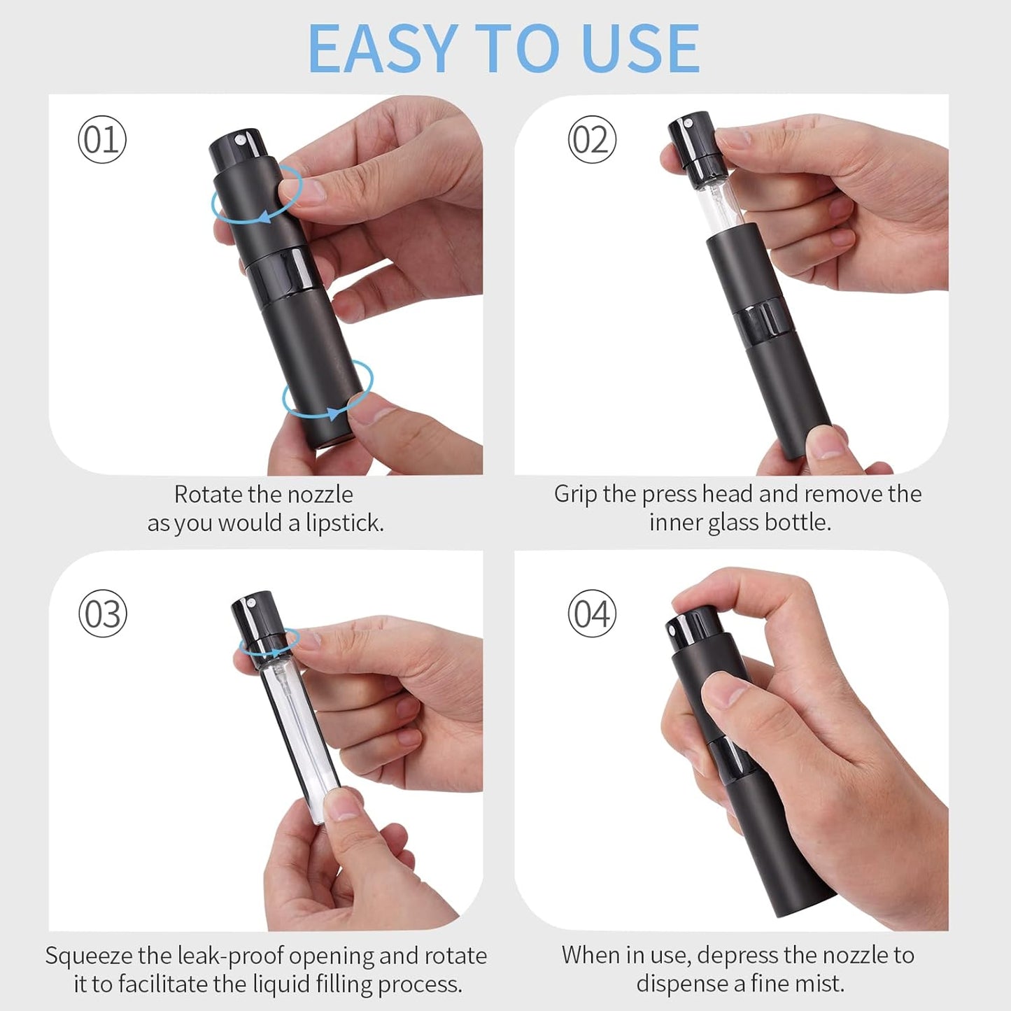 Travel Cologne Bottle Set - 3Pcs 8ml Refillable Perfume Atomizer | Mini Black Sprayer