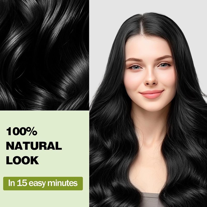 Black Hair Dye Shampoo - 100% Gray Coverage | Natural Herbal Formula, Nourishing & Ammonia-Free