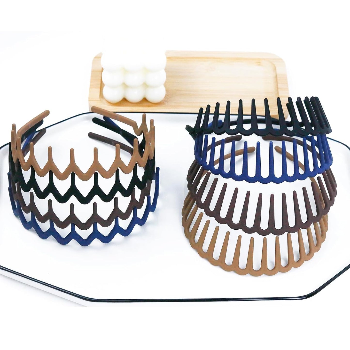 Zig Zag Plastic Headbands - 8 PCS Elastic Hair Accessories with Teeth Comb | Wave Shape for Thick Hair