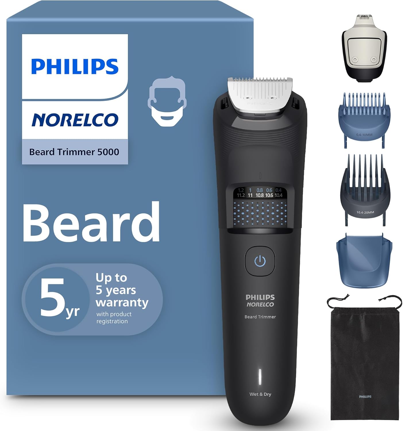 Philips Norelco Beard Trimmer & Hair Clipper Series 5500 - Cordless, Washable Design for Easy Cleaning | BT5511/49