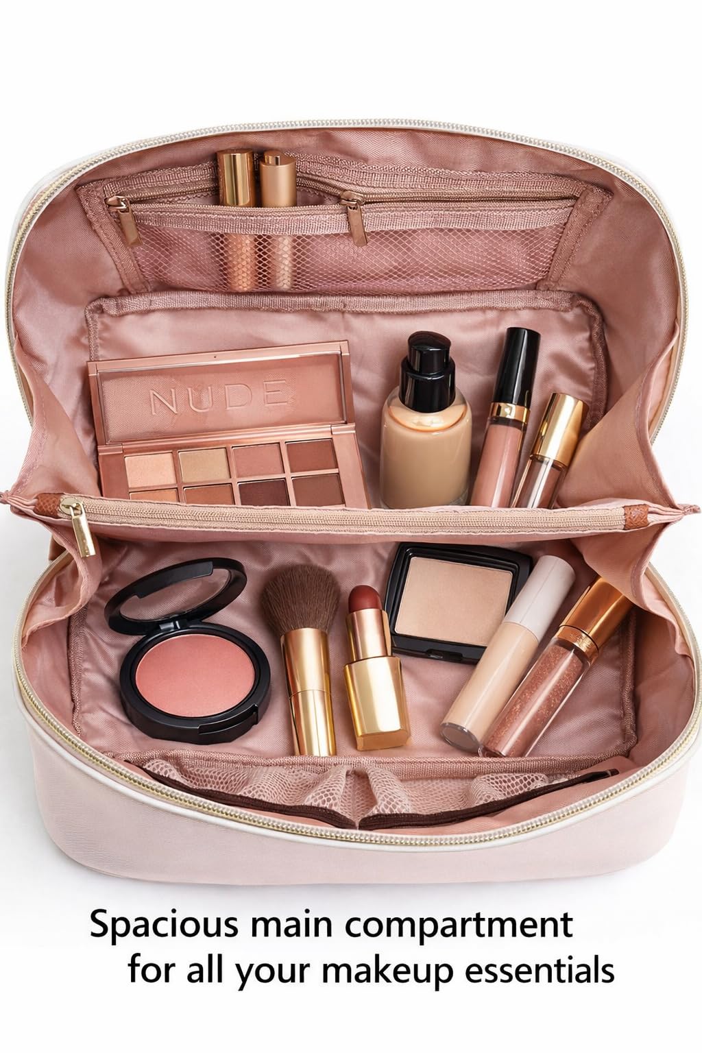GOLDMARY Premium Travel Makeup Organizer for Women, Spacious Cosmetic Case with Wide-Open Design, Waterproof PU Leather, Portable Bag for Skincare, Brushes & Toiletries