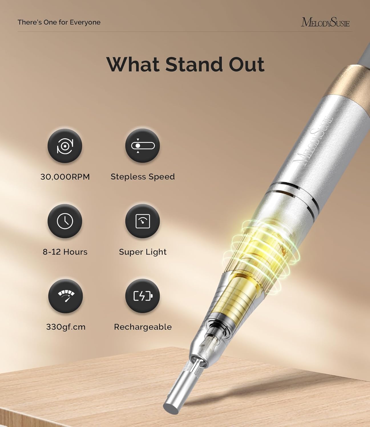 MelodySusie Nail Drill - Cordless 2-in-1 E-File 30000RPM for Manicure & Gel Removal | Adjustable Stand