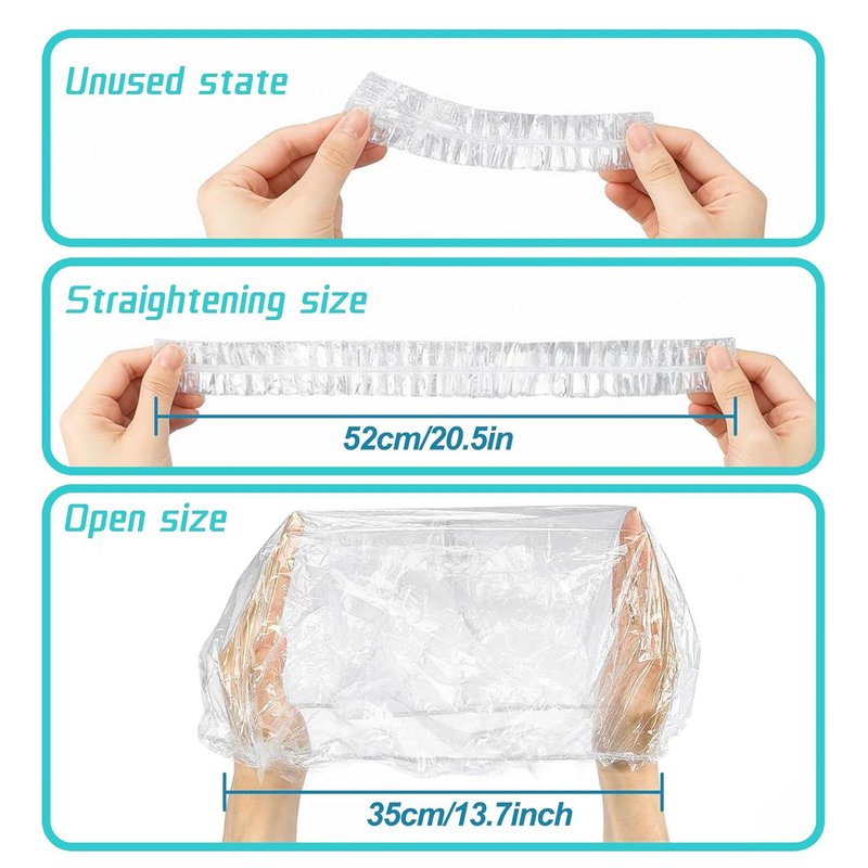 Disposable Shower Caps - Waterproof & Durable Hair Covers for Men and Women | 100 Pcs Clear Plastic for Travel & Deep Conditioning