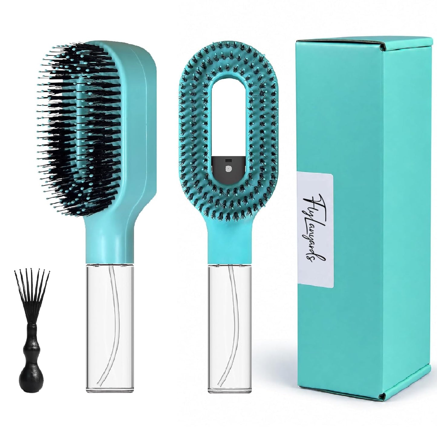 Non-Electric 2-in-1 Detangler Hair Brush with Mister Spray - Wet & Dry for Curly, Wavy & Straight Hair | 50ml Reservoir (Black)