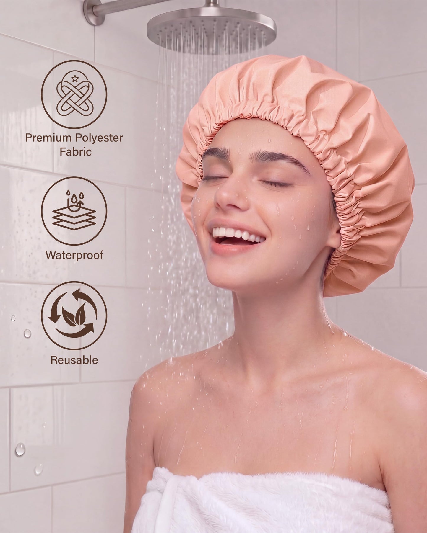 Edoneery Satin Lined Reusable Waterproof Shower Cap for Women