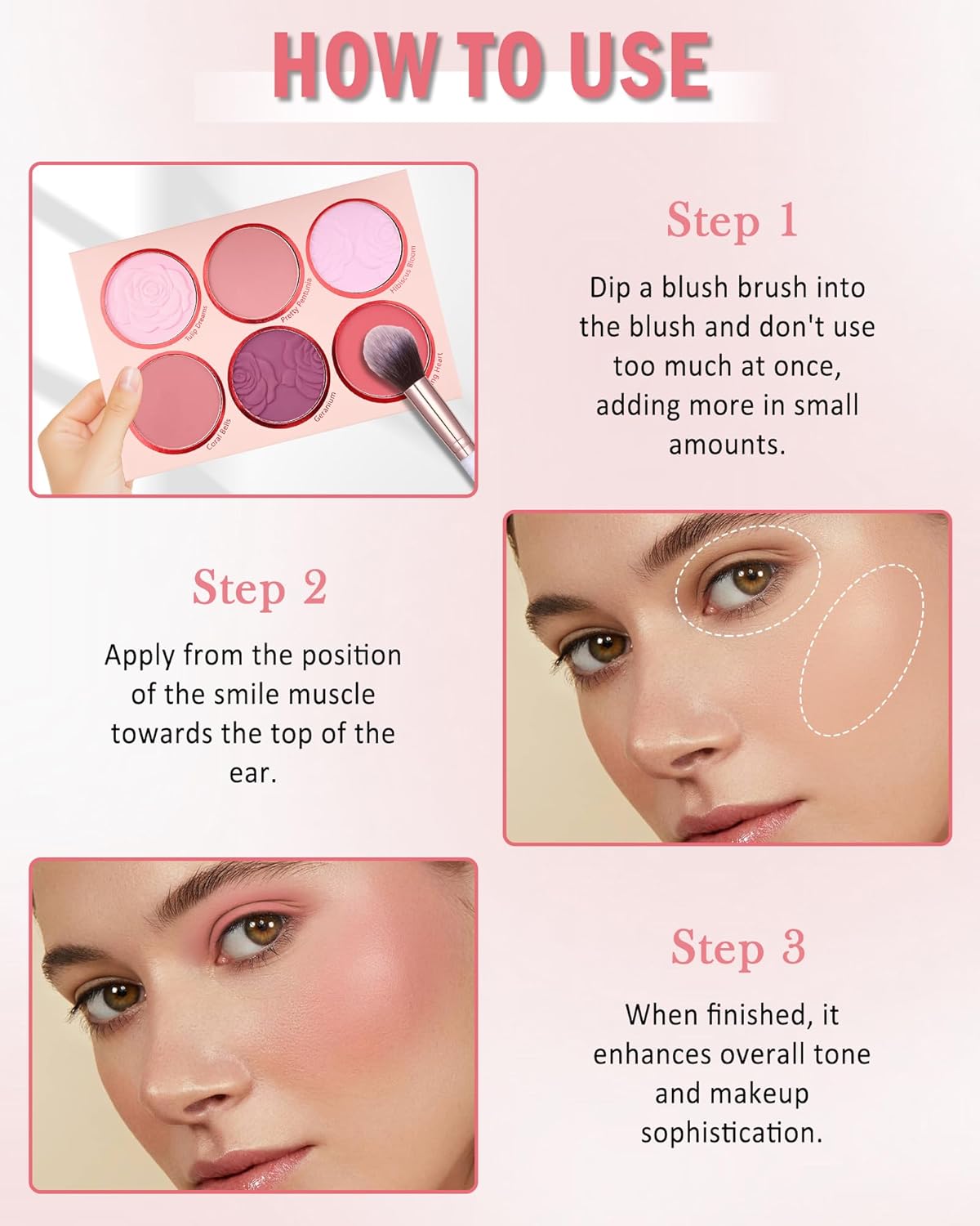 Matte Face Blush Palette - 6 Color High Pigment Mineral Blusher | Blendable Contour Powder for Long-Lasting Cheek Color