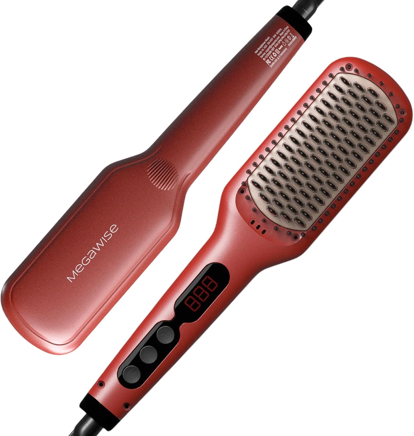 Hair Straightener Brush Pro - Fast Heating Ceramic Ionic Brush for Smooth, Frizz-Free Hair | Anti-Scald Design, Dual Voltage (Tomato Red)