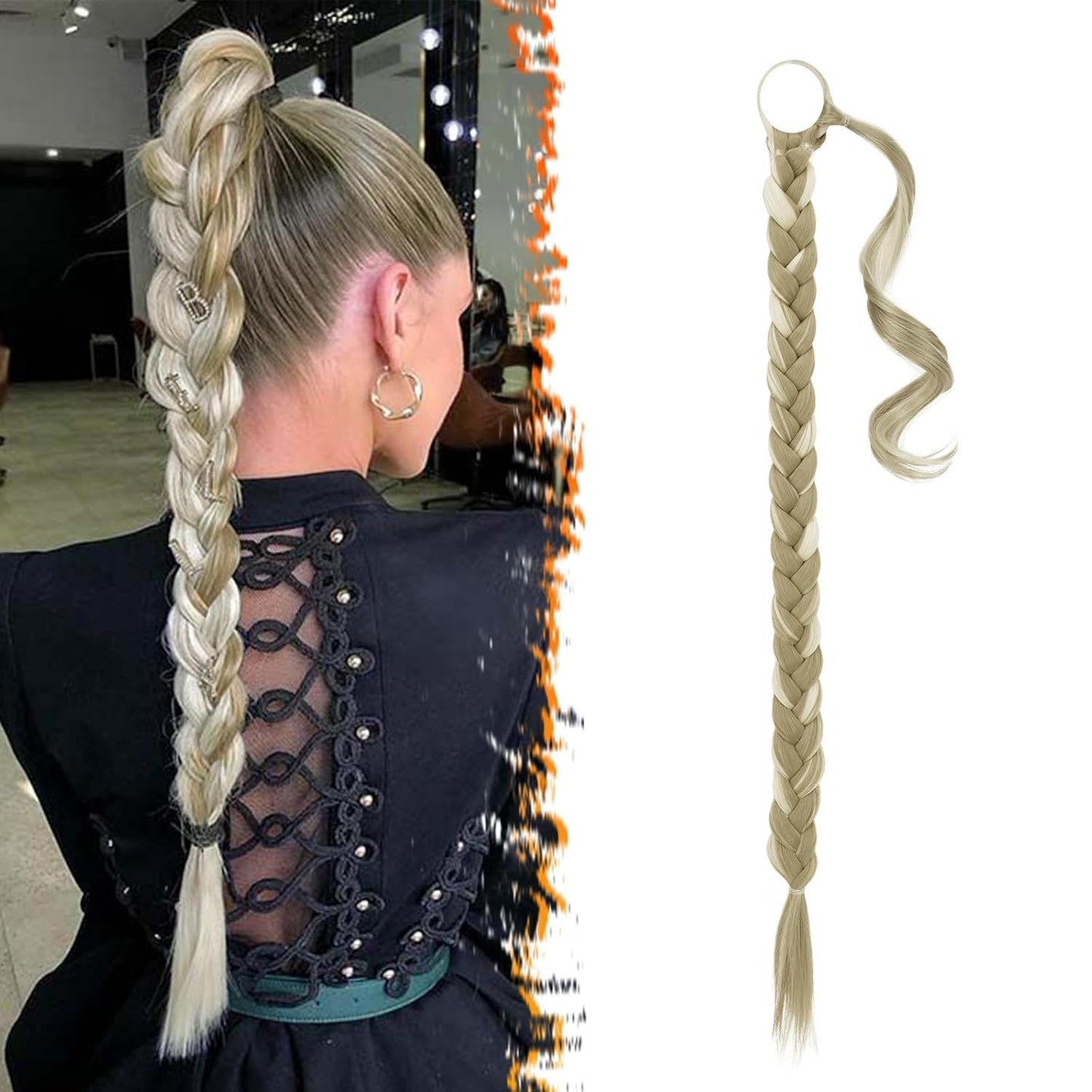 30 Inch Long Braided Ponytail Extension - Copper Red Wrap Around Hairpiece | Synthetic Hair for Women