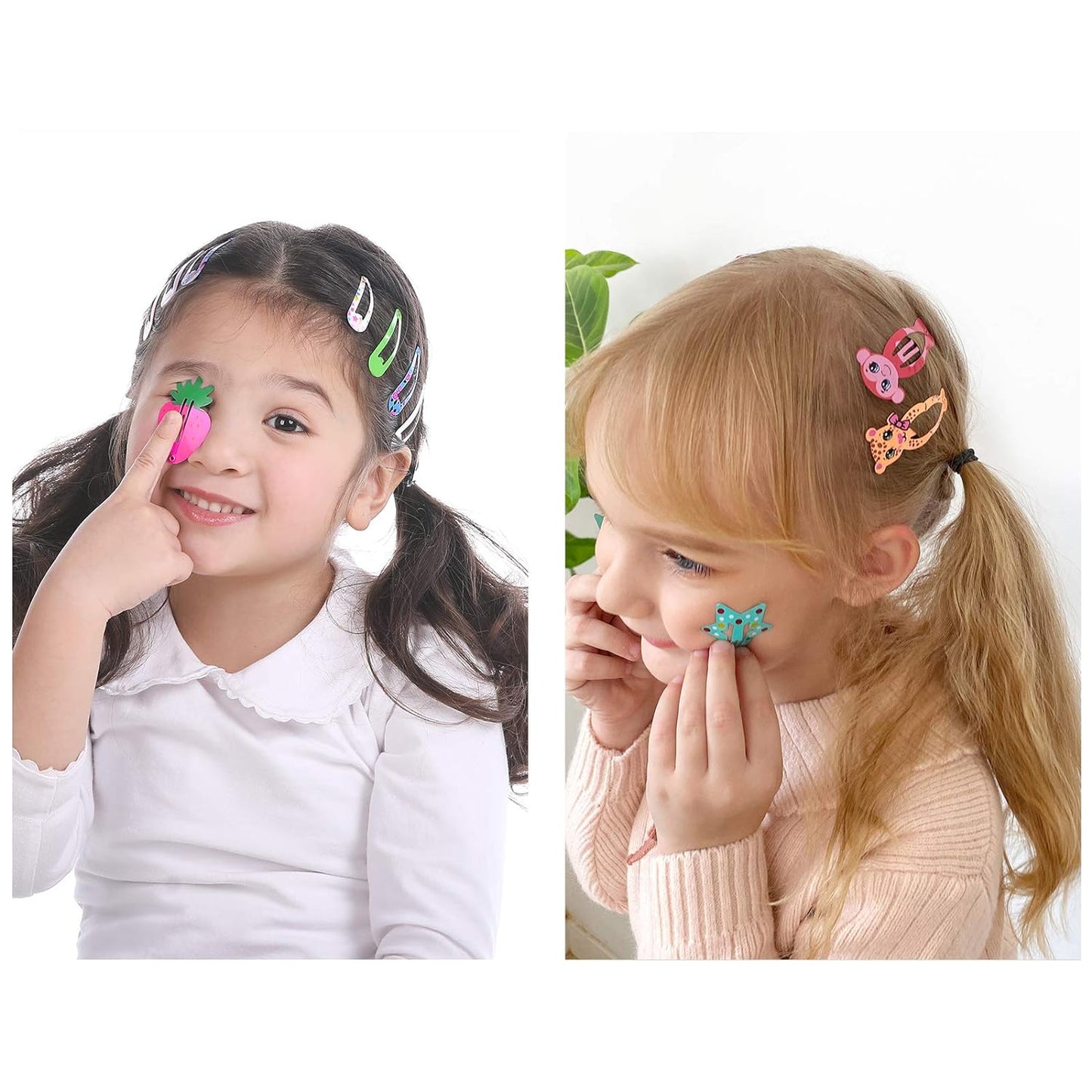 Funtopia Hair Clips for Girls - 100 Pcs No Slip Metal Snap Barrettes | Cute Candy Color Cartoon Designs
