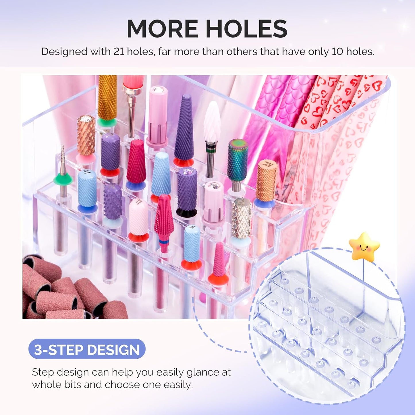 Nail Drill Holder - 21 Holes Acrylic Storage Box for Manicure Tools | Clear Organizer for Efile Accessories