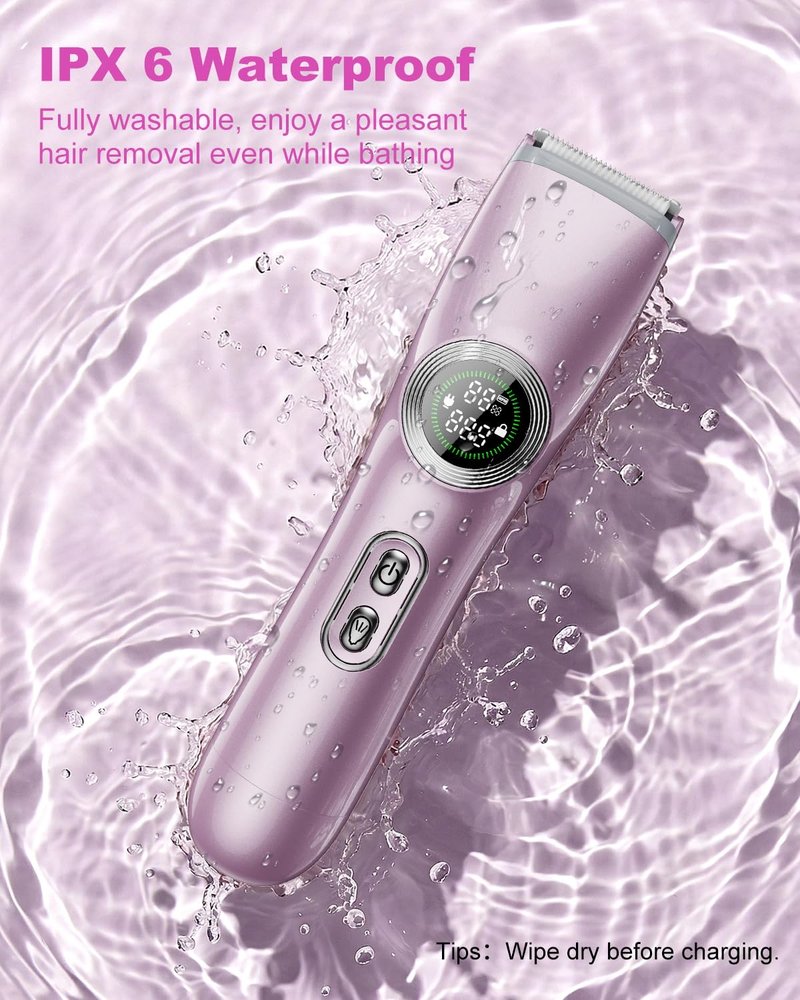 2-in-1 Electric Bikini Trimmer for Women: Dual Head Pubic Area Body Hair Shaver for Womens - Rechargeable IPX6 Wet Dry Razor with LED Display for Female - Painless Facial Removal Ceramic Blade Shavers