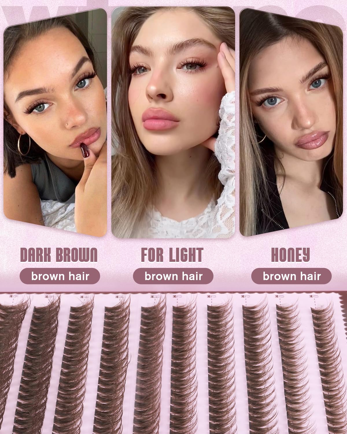 Fluffy Brown Lash Clusters - Natural 10-16mm Eyelash Extensions | Wispy Dark Brown Individual Lashes with Soft Band