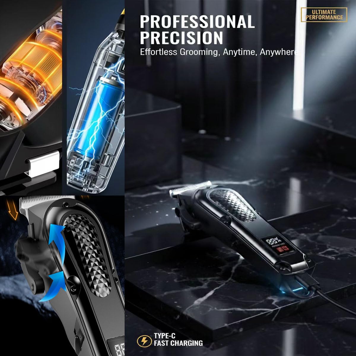 JININQ Professional Cordless Hair Clippers for Men, Adjustable Hair Trimmer Kit with LED Display, Precision Grooming Set for Haircuts, Beard, and Travel Use