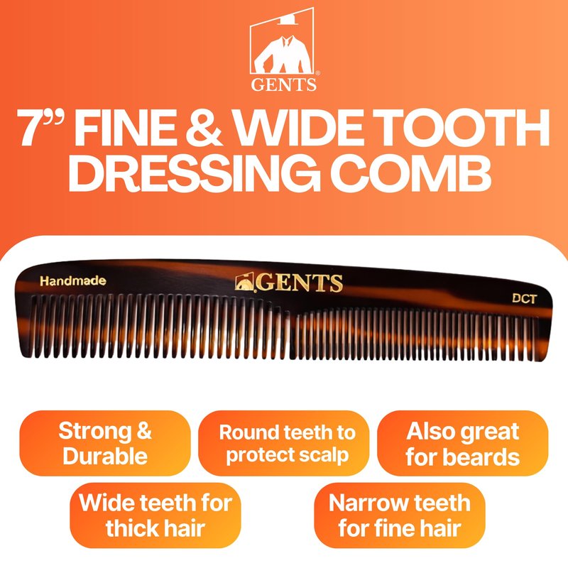 GENTS 7 Inch Tortoise Hair Combs Pack of 3 All Purpose Hair, Beard, Mustache, Texture & Detangling Combs for Barbers, Stylists & Everyday Hair Care for Men and Women Peines Para Cabello