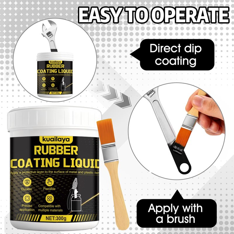 kuailaya Rubber Dip for Tools, Liquid Rubber Dip Tool Handle Dip Coating Effective Protection Slip Resistance Waterproof and Insulating Easy to Peel for Tool Protection Creative DIY, Black 300g