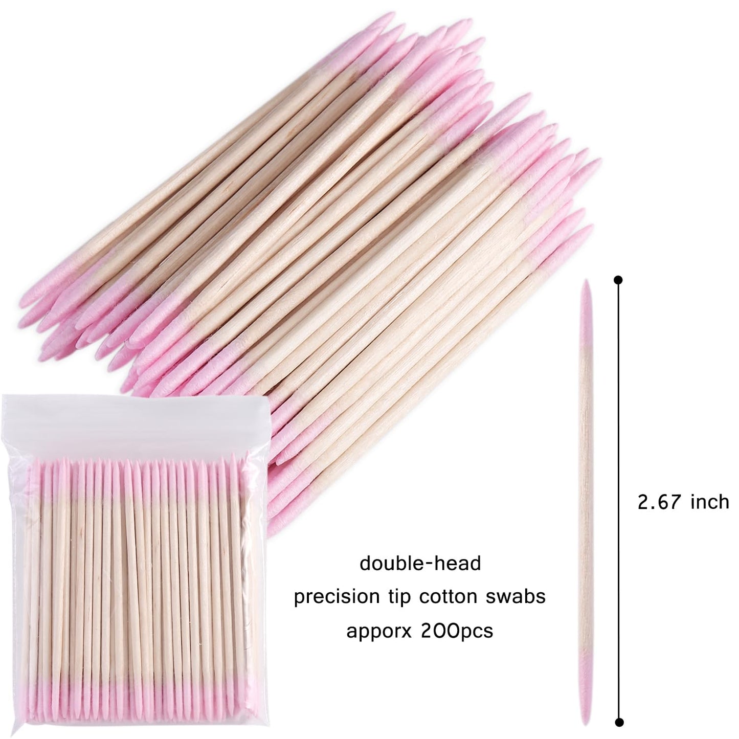 Pointed Tip Cotton Swabs - 200pcs Double-Head Microblading Applicators | Pink Wooden Sticks for Makeup & Nail Polish Removal