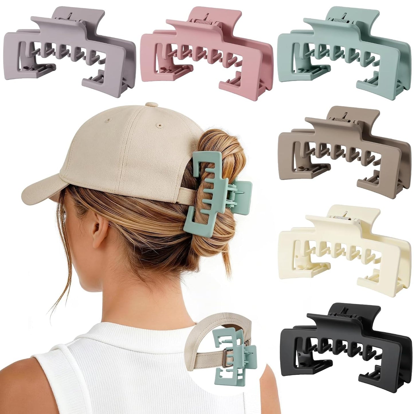 Hat Claw Clips for Women - 6 Pcs Non-Slip Clips for Baseball & Trucker Hats | 4.1 Inch, Muted Pastel