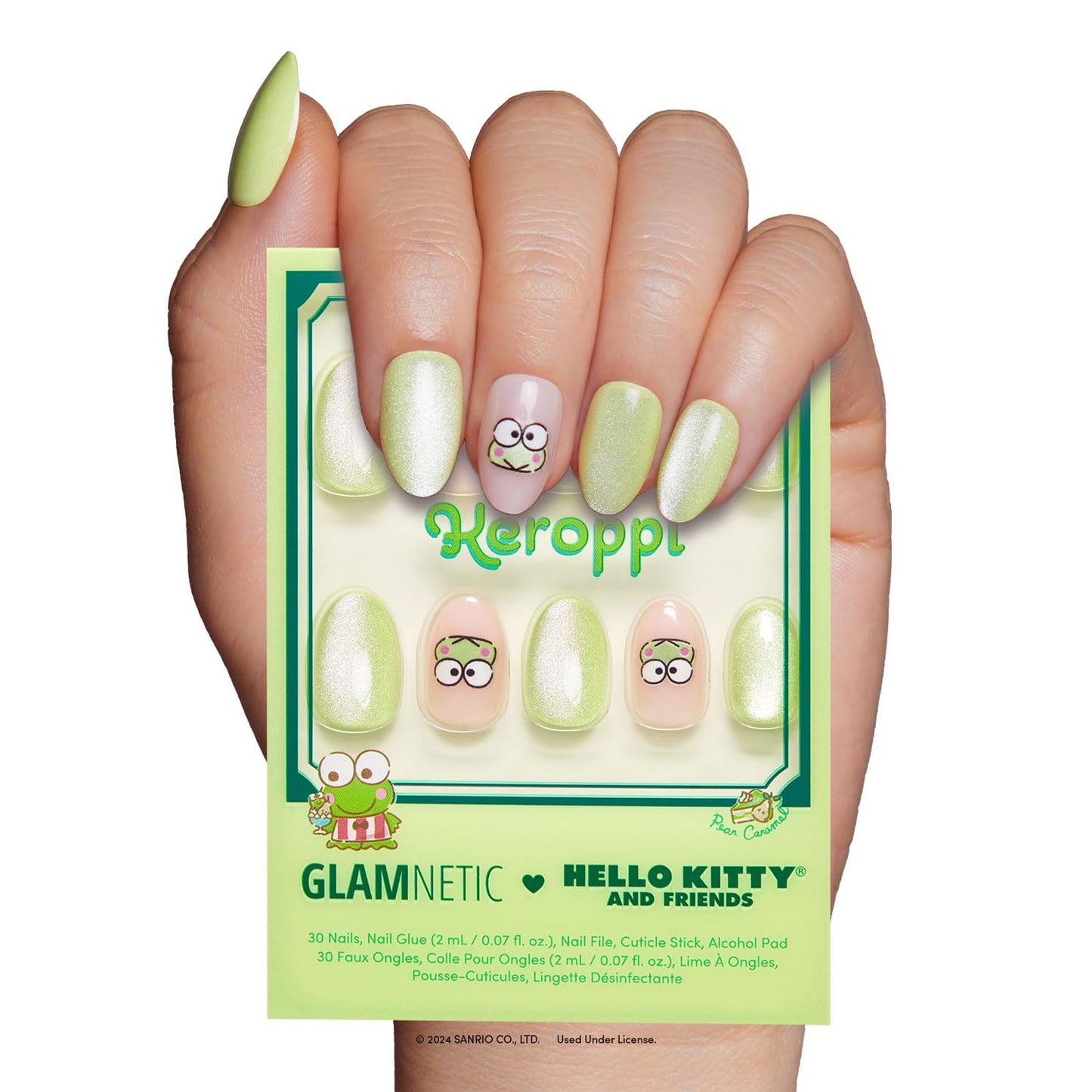 Glamnetic Press On Nails - My Melody™ Short Almond Gold Foil 3D Graphic | 30 Nail Kit with Glue - 15 Sizes Available