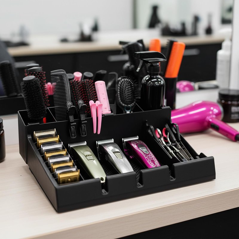 Hedume Hair Salon Styling Tools Organizer with Anti-Slip Mat, Detachable Multifunctional Stylist Tool Tray Organizer for Hair Brush, Combs, Clips, Scissor, Shaver, Clippers, Trimmers & Other Tools