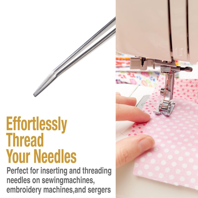 Beaditive 6-inch Sewing Machine Tweezers Set (3-PC) Serrated Bent Tips | Professional Grade, High Precision | Stainless Steel
