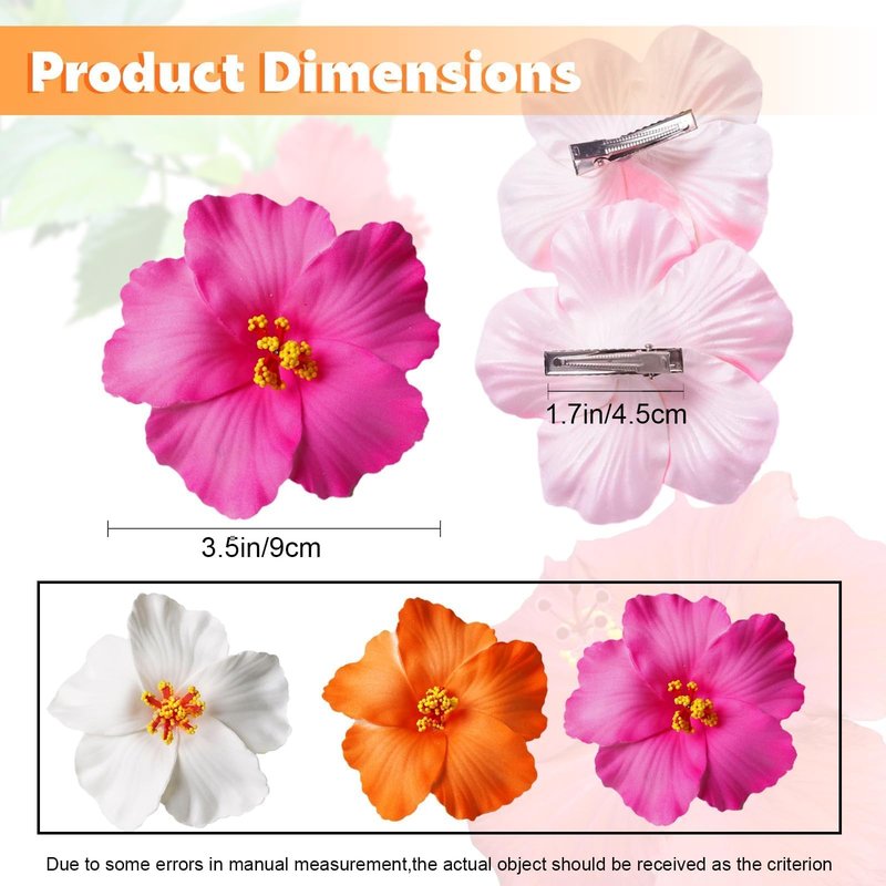 3 Pack Hawaiian Flower Hair Clips, 3.5" Tropical Plumeria Hibiscus Flower Hair Clip for Women, Hibiscus Hair Clips for Beach, Luau, Wedding Accessories