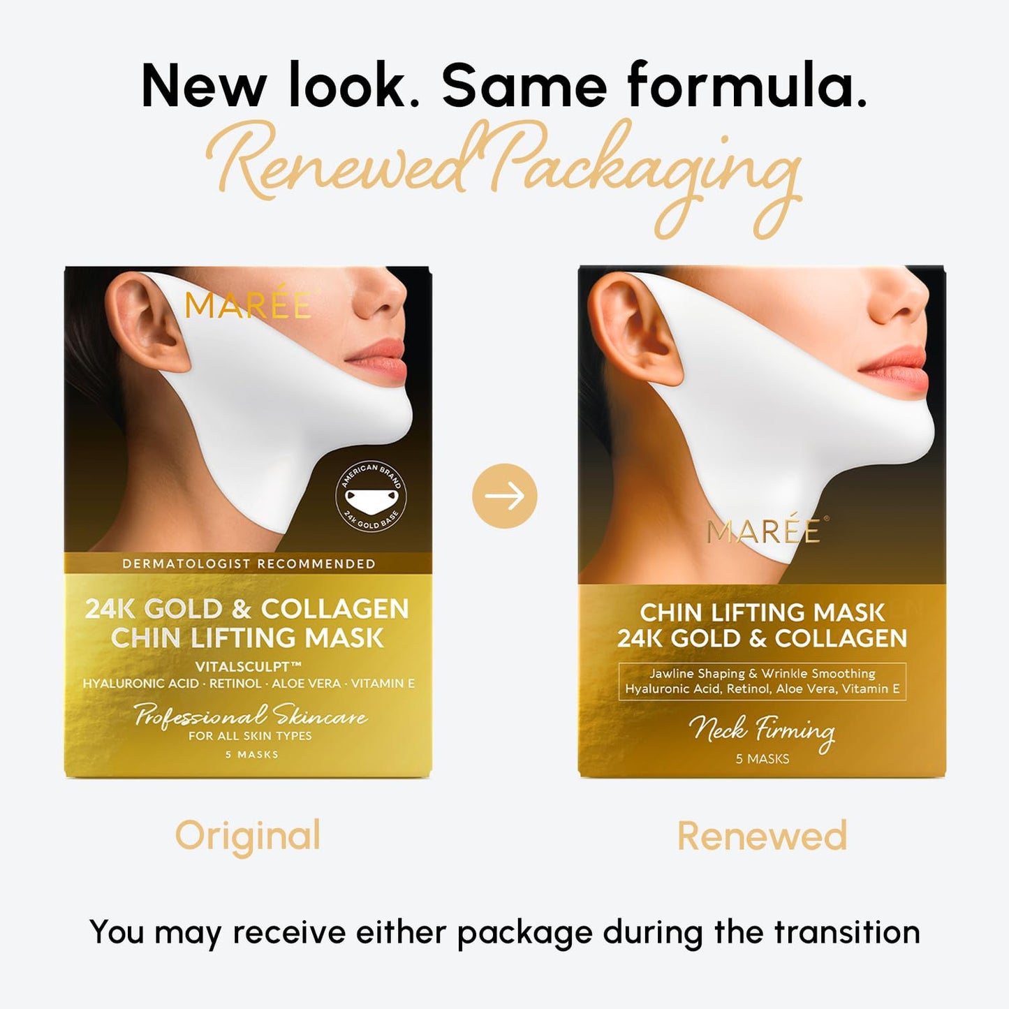 V Line Lifting Mask - 24K Gold Deep Collagen Face Mask for Women | Neck Tightening & Firming, Jawline Shaper with Retinol & Hyaluronic Acid