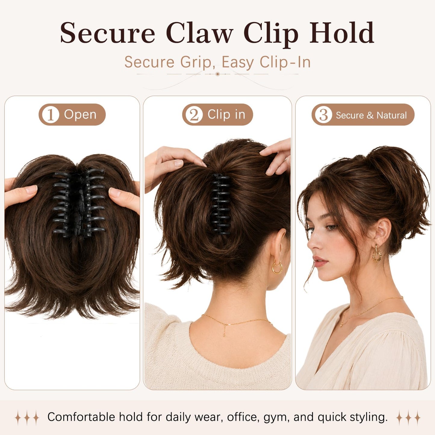 Sotpmal Claw Clip Ponytail Extension - Short Messy Hair Bun Hairpiece for Thin Hair, Straight Synthetic Hair Bun for Secure Hold & Quick Updo, Volumizing DIY Styles for Women(Brown)