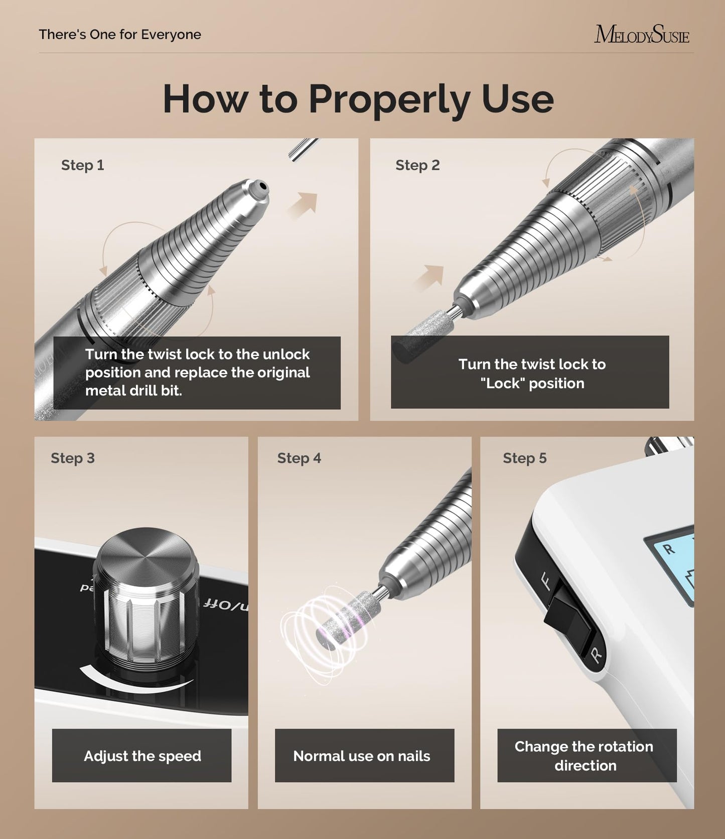 MelodySusie Entry-Level Clip-On Rechargeable Nail Drill, Scamander(SC320H) 30000RPM Popular Classic E-File with LCD Display for Manicure Shaping & Gel Removal, Perfect for Nail Art Training & Home Use